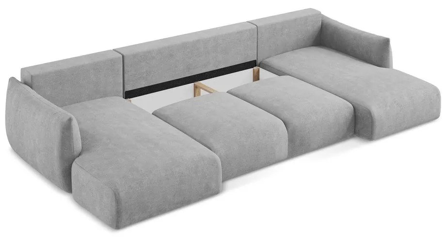 Divano angolare grigio chiaro allungabile (a U) con rivestimento in ciniglia Leila – Makamii