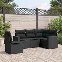 Set Divani da Giardino 5 pz con Cuscini in Polyrattan Nero 3218955