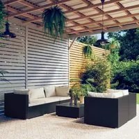 Set Mobili da Giardino 6 pz con Cuscini in Polyrattan Nero 3101487