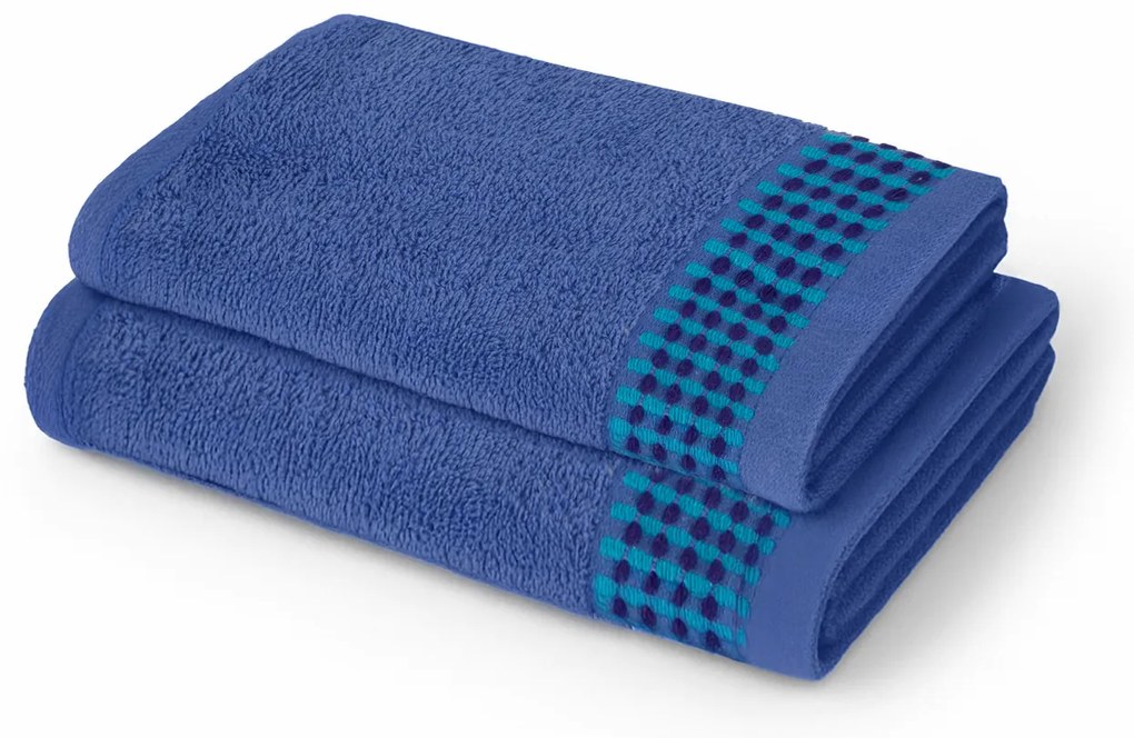 Coppia asciugamani spugna viso e ospite blu avio con bordatura
