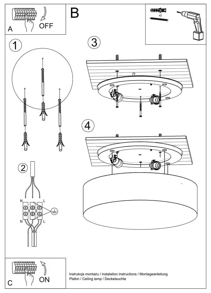 Plafoniera nera a soffitto Atis - Sollux