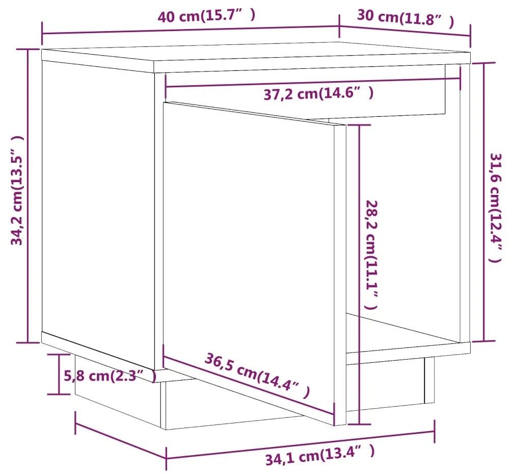 Comodini 2 pz 40x30x40 cm in Legno Massello di Pino