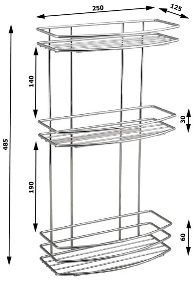 Aqualine - Mensola a muro per doccia a tre livelli CROMO LINE cromo lucido