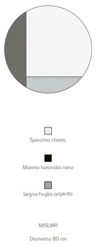Specchio rotondo 80 cm marmo laminato nero e foglia argento - THOMAS