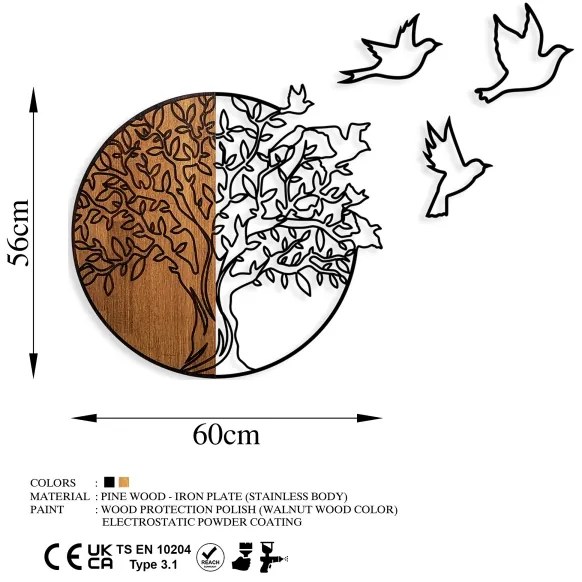 Decorazione da muro 60x56 cm albero e uccelli