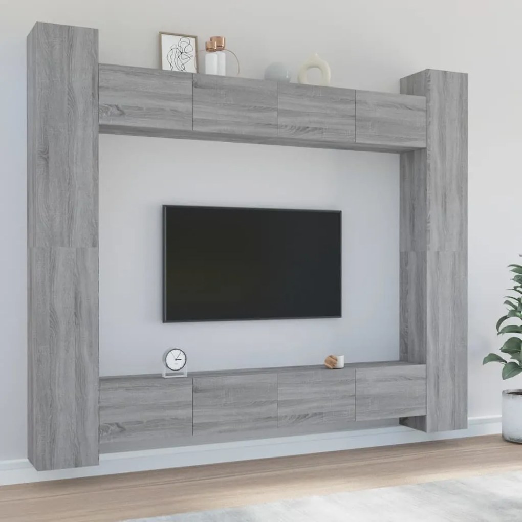Set Mobili Porta Tv 8pz Grigio Sonoma İn Legno Multistrato /