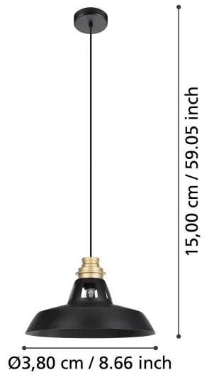 Eglo 390229 - Lampadario a sospensione con filo ESPINARDO 1xE27/40W/230V nero/oro