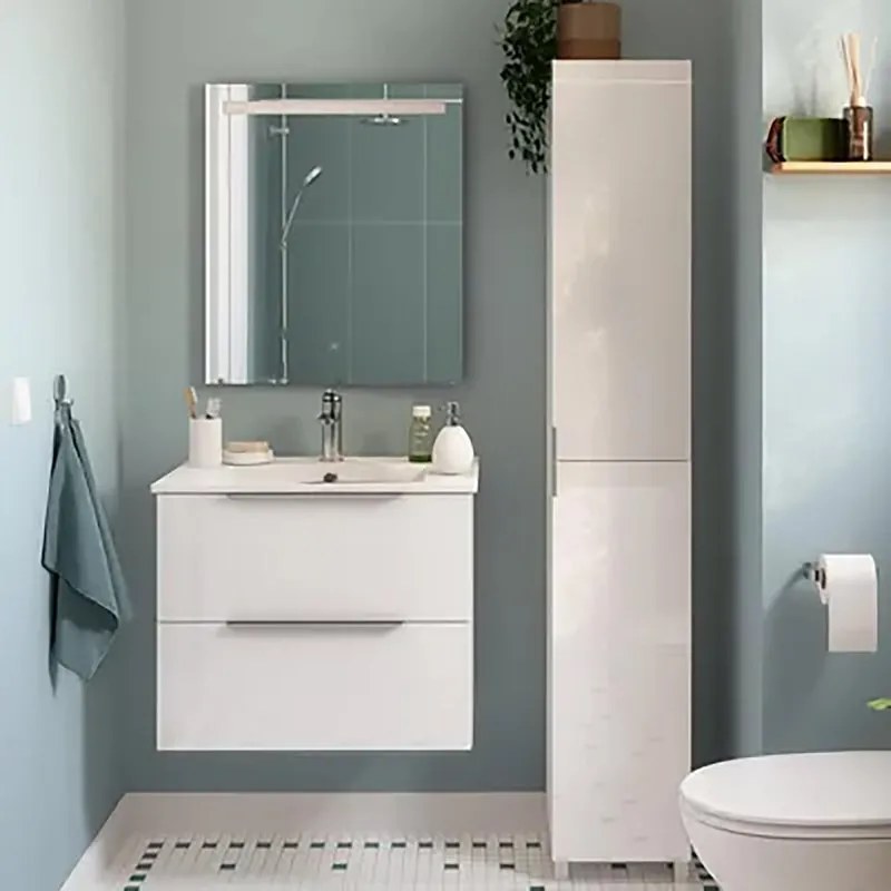 Mobile sottolavabo e lavabo Essential bianco lucido L 60 x H 53 x P 45 cm 1 vasca 2 cassetti