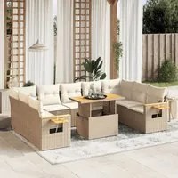 Set Divano da Giardino 10 pz con Cuscini Beige in Polyrattan 3273662