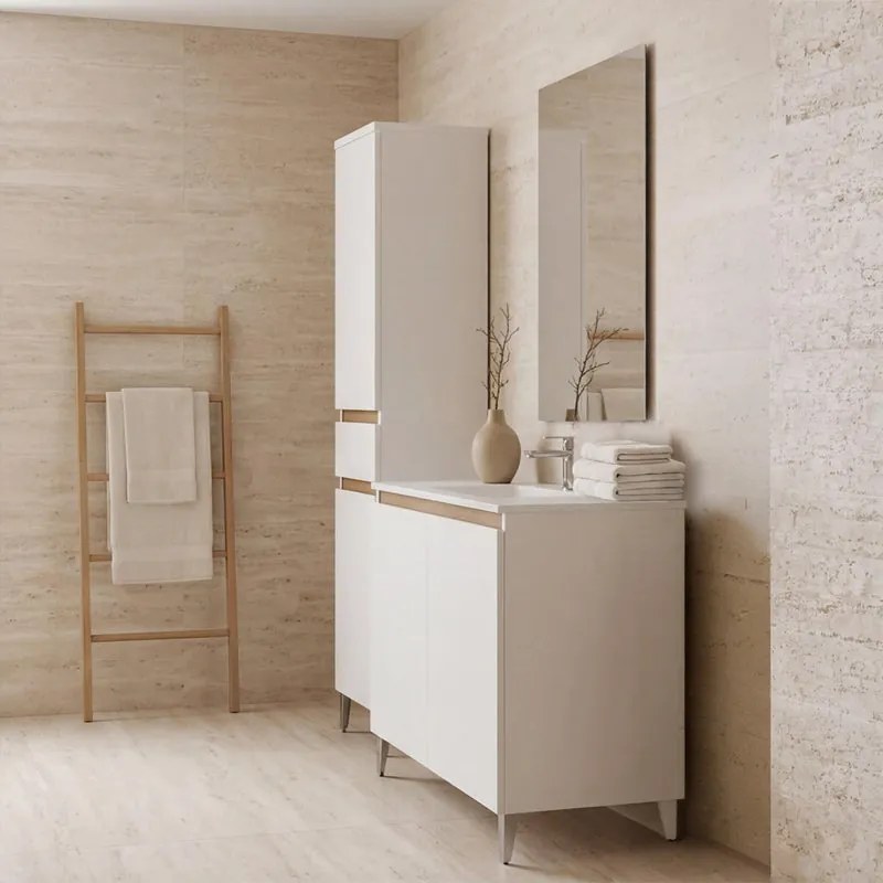 Mobile bagno con lavabo Revital L100 x H86 x P46 cm bianco frassinato