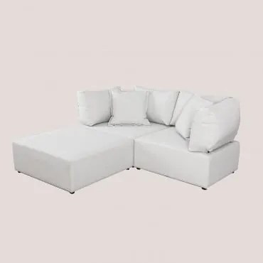 Divano Componibile In 2 Pezzi Con 2 Poltrone Angolari E Puff Kata Beige Crema - Sklum