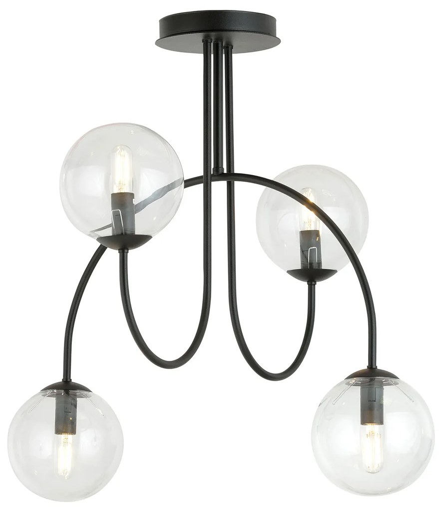 Plafoniera Moderna Utu 4 Luci In Acciaio Nero E Vetro Trasparente 50 Cm