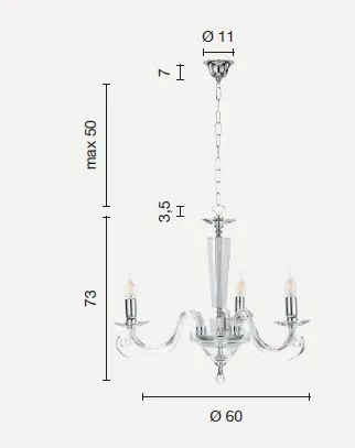 Lampadario in vetro e cristallo tortora 3 luci cherubini lp.cherubi...