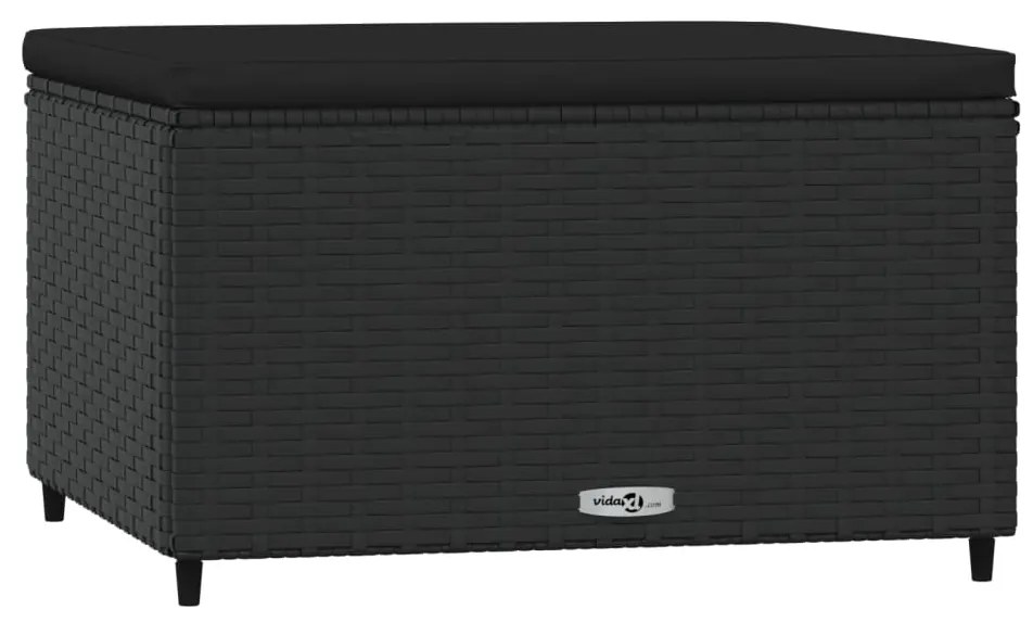 Poggiapiedi da giardino con cuscino in polyrattan nero