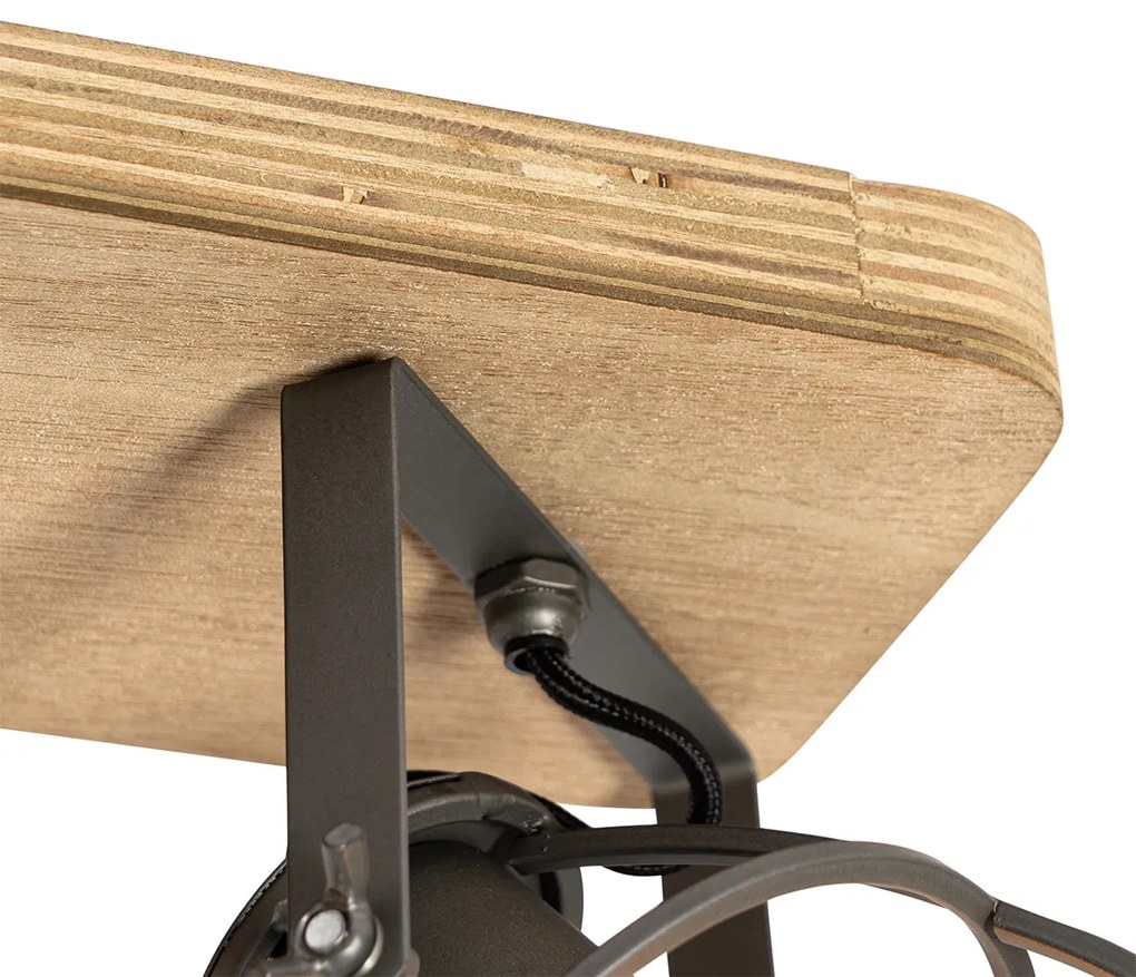 Faretto industriale grigio scuro con legno regolabile 3 luci - Arthur