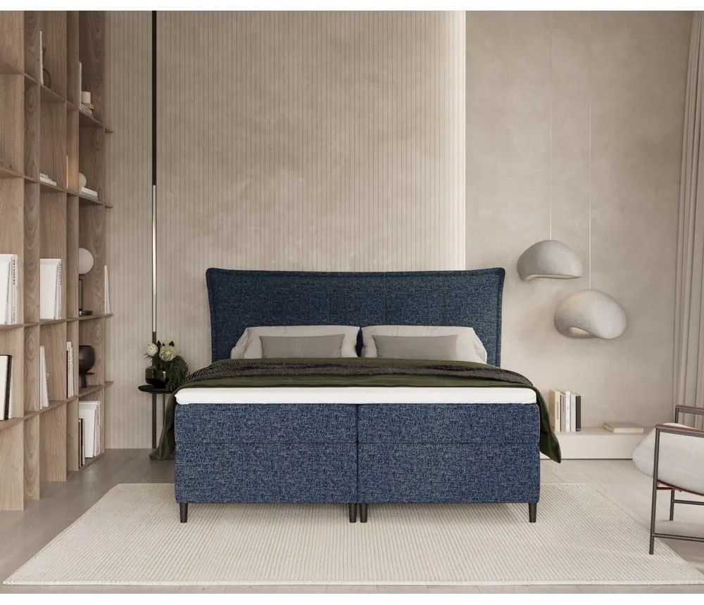 Letto boxspring blu scuro con contenitore 140x200 cm Sinai - Maison de Rêve