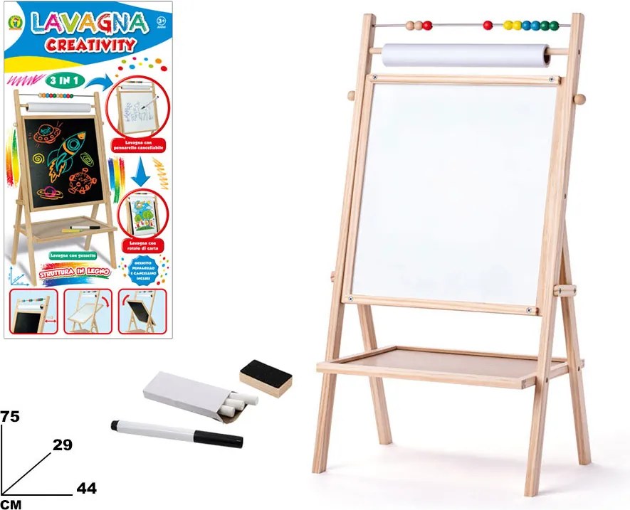 Lavagna 3 in 1 per Bimbi in Legno 75 cm Creativity...
