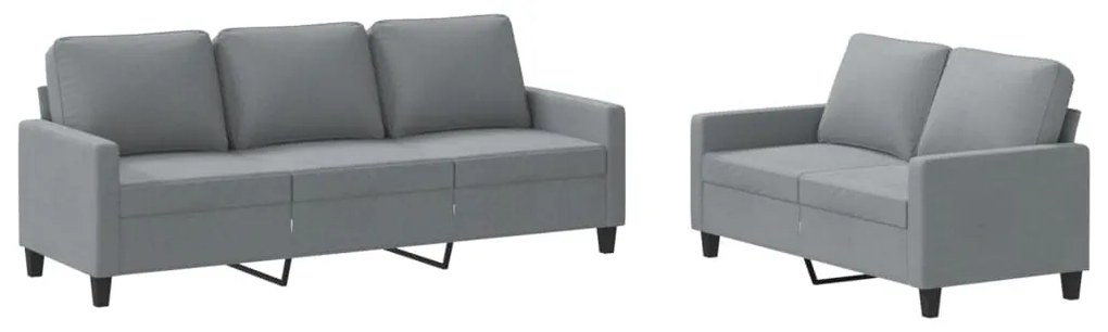 Set di divani 2 pz con cuscini grigio chiaro in tessuto