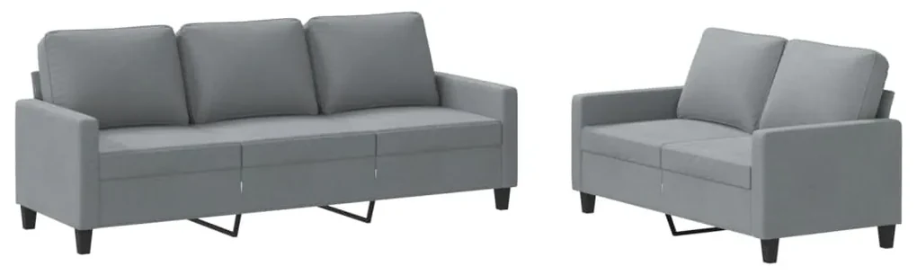 Set di divani 2 pz con cuscini grigio chiaro in tessuto