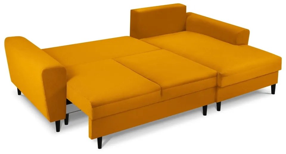 Divano angolare color senape allungabile e con contenitore (con penisola a destra/con chaise lounge) con rivestimento in velluto a coste Kyoto – Cosmopolitan Design