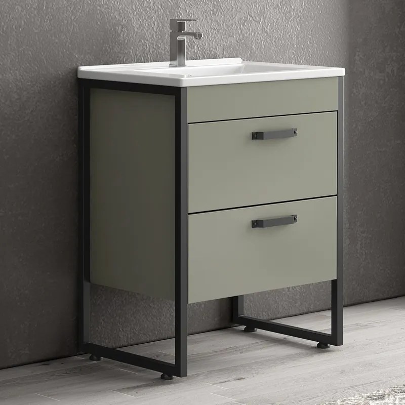 Composizione bagno a terra 65cm: mobile con lavabo, specchio led e pensile IKOS-65 - KAMALU