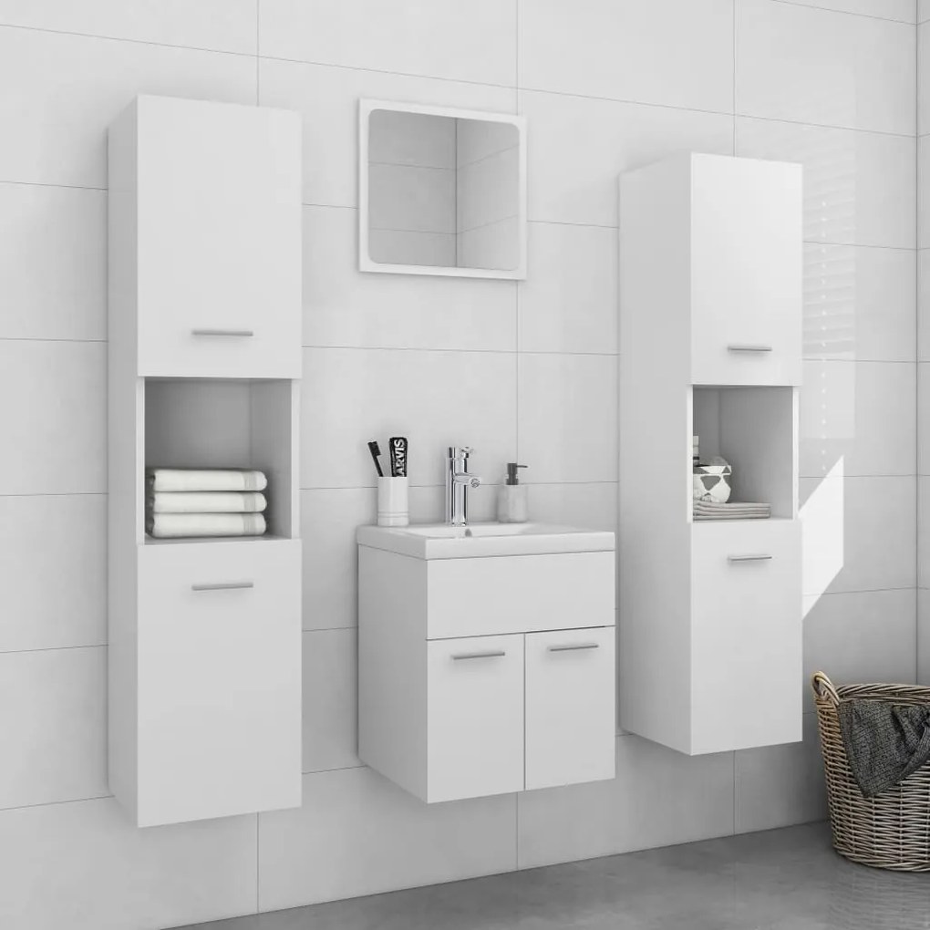 Set Mobili Da Bagno Bianco İn Legno Multistrato /