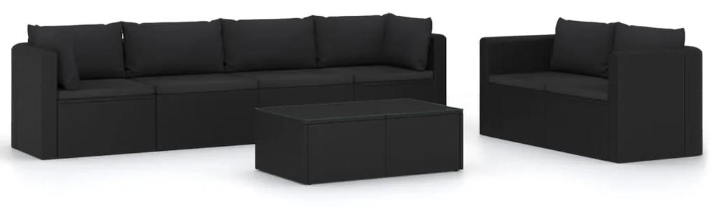 Set divani da giardino 7 pz con cuscini in polyrattan nero