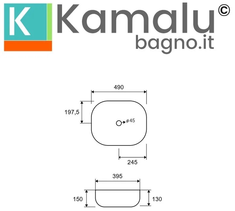 Kamalu - Lavabo da appoggio colore rosa opaco | KLT-490R