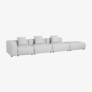 Sofà Modulare Angolare Sinistro A 3 Pezzi Con Bracciolo Alto E Pouf (↔︎450 Cm) Bruna Tessuto Grigio Ghiaccio - Sklum