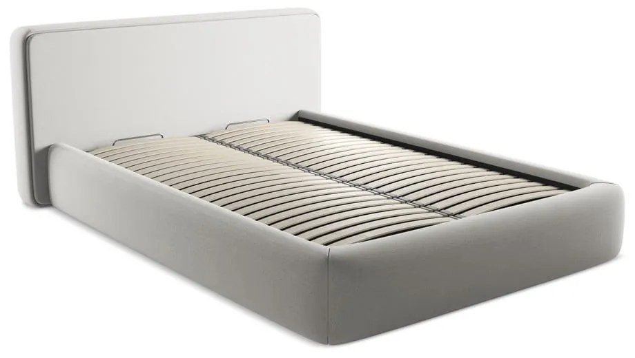 Letto matrimoniale imbottito grigio chiaro con contenitore con griglia 140x200 cm Kiana - Makamii