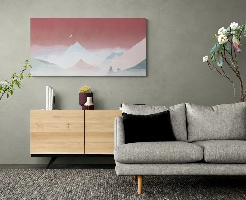 Quadro su tela – Luna sopra le montagne pastello