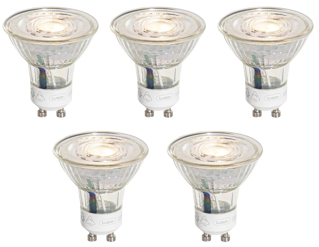 Set van 5 GU10 50mm 3-staps dimbaar in Kelvin LED lampen helder 4.9W 450 lm 2000-2700K
