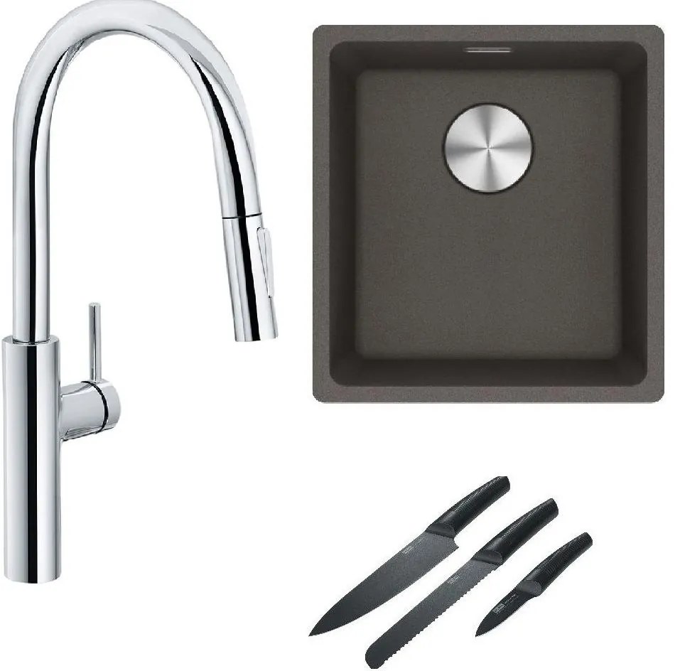 Set rubinetto da cucina Franke Pescara L Slide-In 115.0538.940, lavello in granito Franke Maris 125.0716.374, 112.0545.792