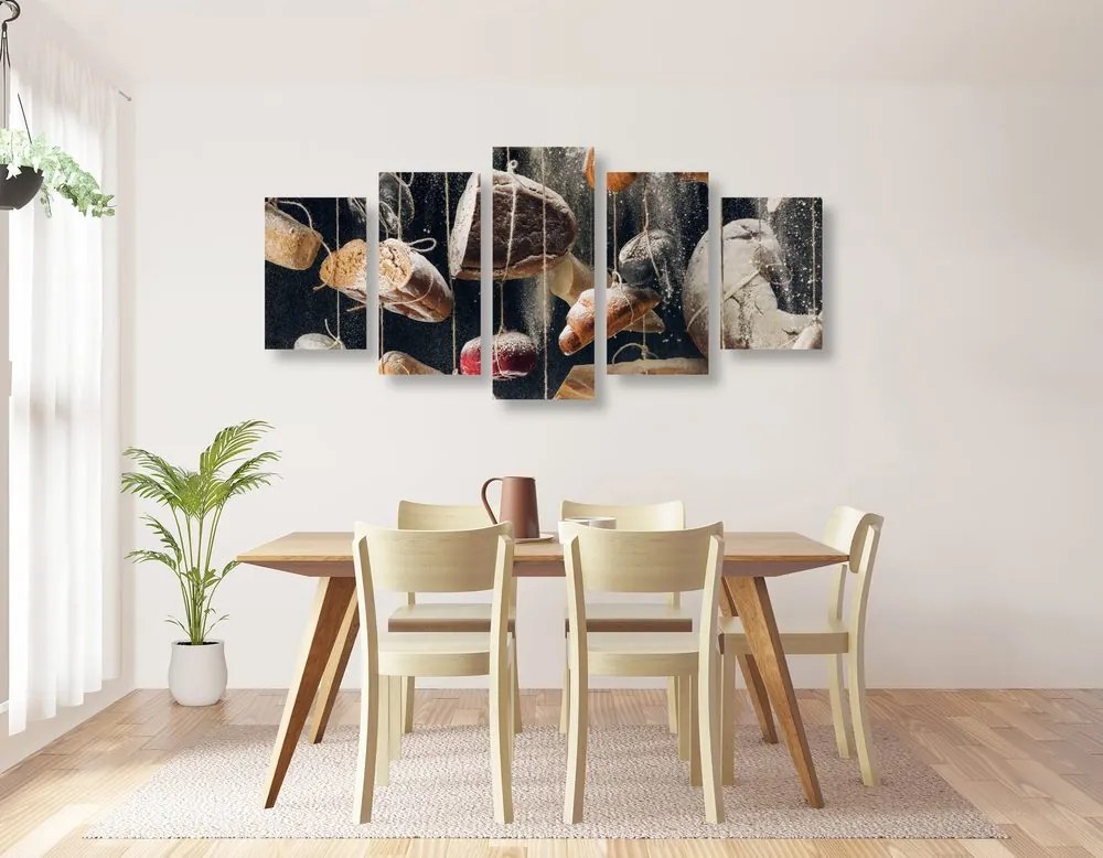 Quadri 5 pezzi – Pane appeso a una corda
