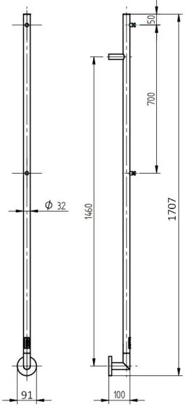 P.M.H. OL1B - Scaldasalviette elettrico OLE 24W/230V 170 cm IP44 nero