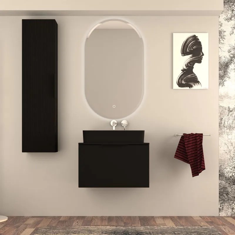 Mobile da bagno sotto lavabo BADEN HAUS MODULA nero laccato opaco L 70 x H 43 x P 44 cm 3 cassetti, lavabo non incluso