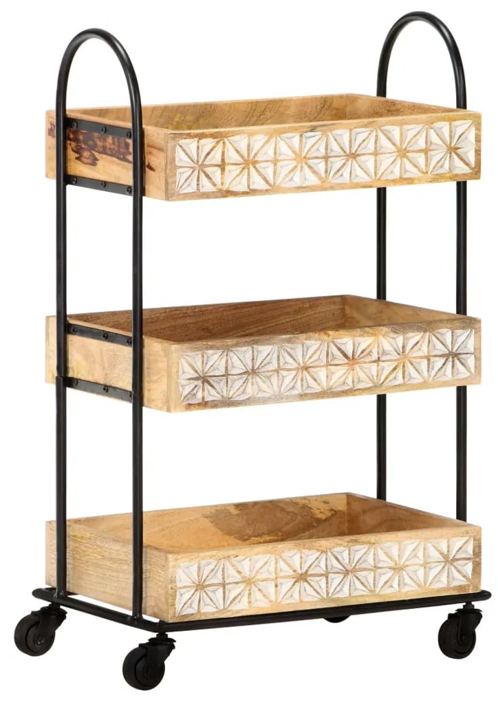 Carrello Da Cucina A 3 Livelli 46x30x76 Cm İn Massello Di Mango /