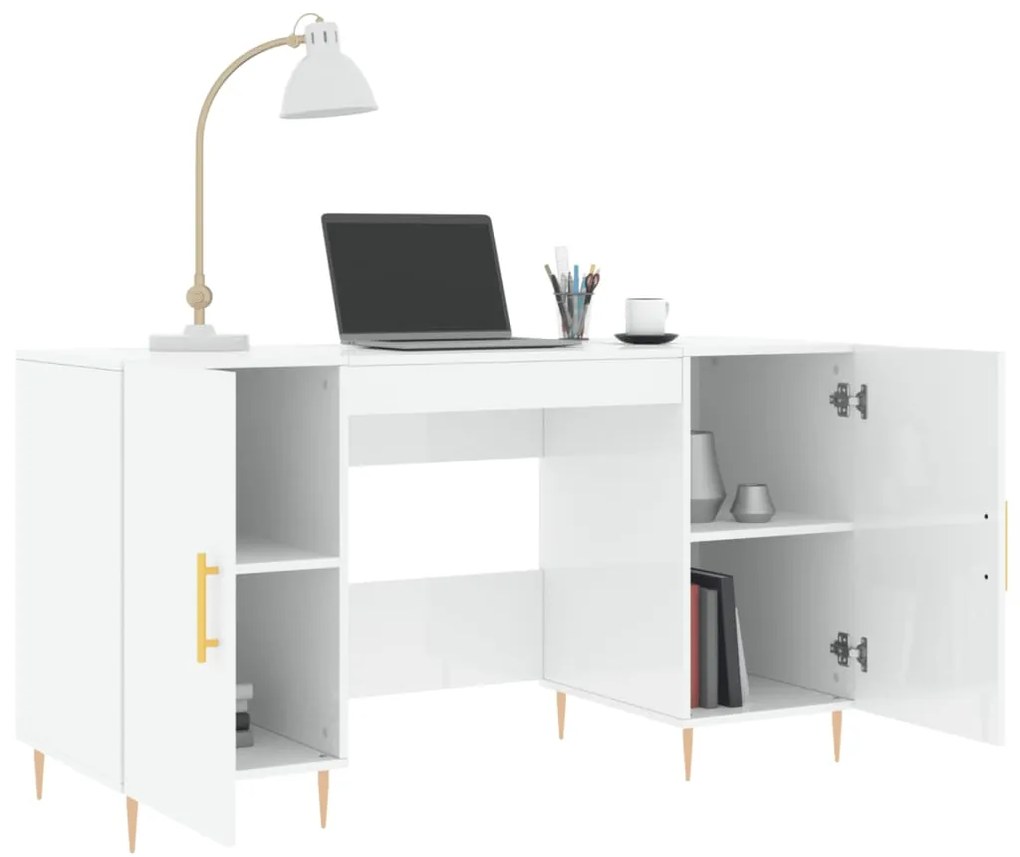 Scrivania bianco lucido 140x50x75 cm in legno multistrato