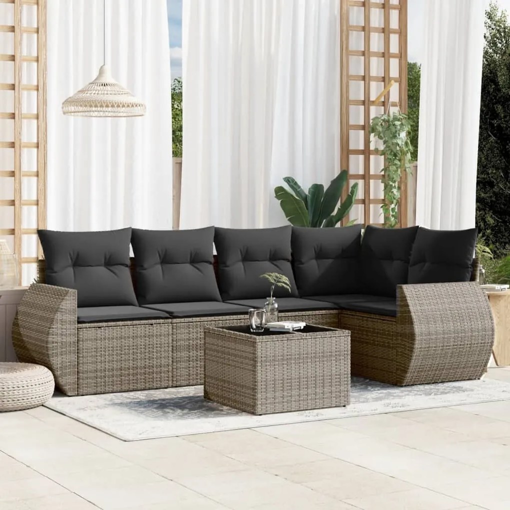 Set divano da giardino 6 pz con cuscini grigio in polyrattan