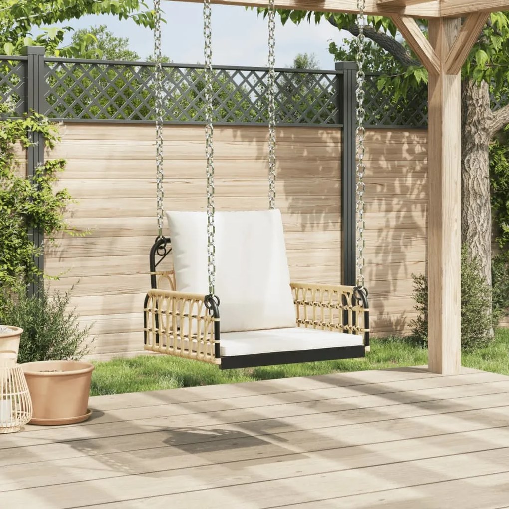 Sedia a dondolo con cuscini 63x58x39 cm polyrattan e acciaio