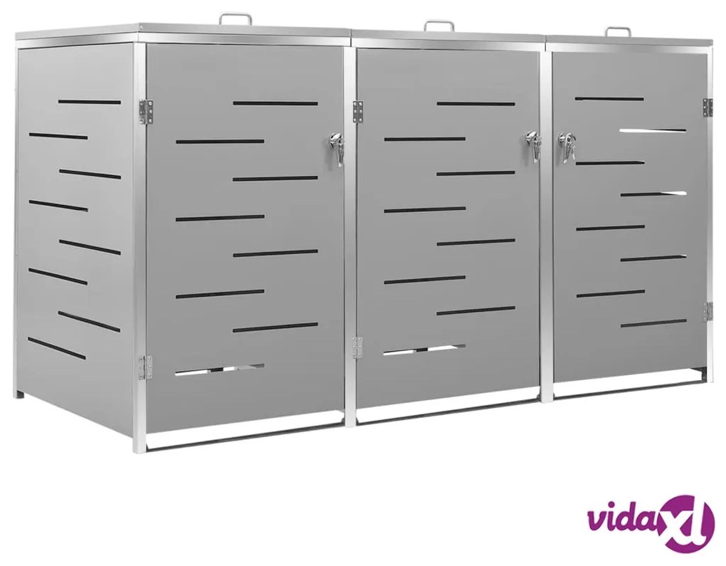 vidaXL Copribidone per Spazzatura Triplo 207x77,5x112,5cm Acciaio Inox