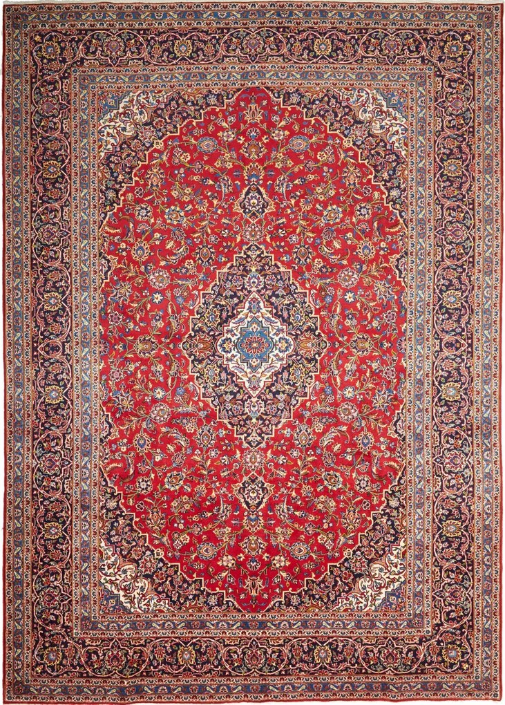 Kashan Tappeto 250x350 Rosso (Iran) Annodato A Mano