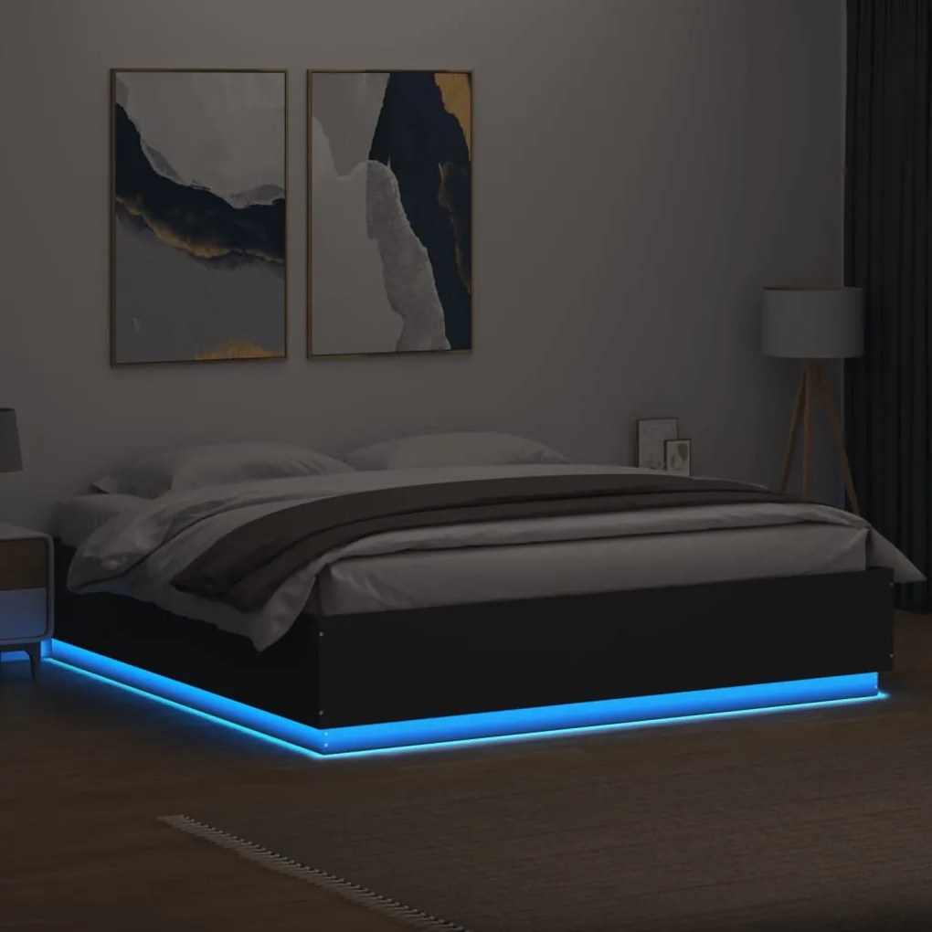 Giroletto con Luci LED Nero 180x200 cm in Legno Multistrato