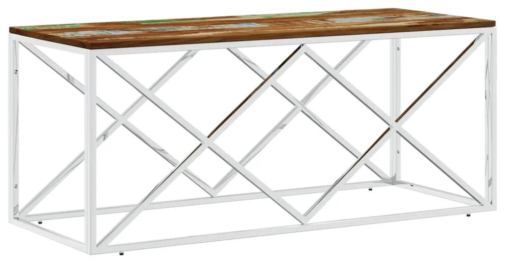 Tavolino salotto in acciaio inox e legno massello di recupero