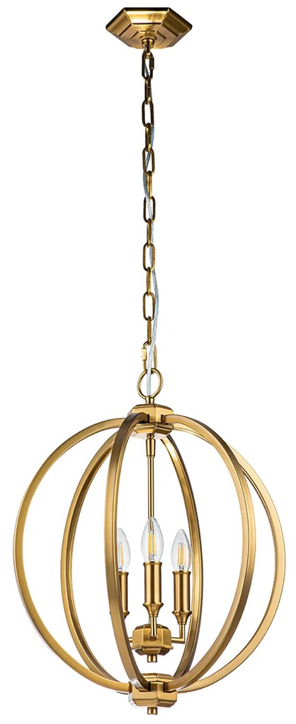 Lampadario Classico Corinne Acciaio Ottone Brunito 3 Luci E14 D43,2Cm