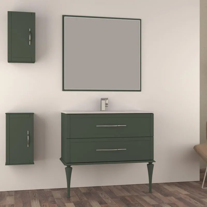 Mobile da bagno sospeso sotto lavabo L 104 x H 55 x P 46 cm verde laccato opaco, 2 cassetti BADEN HAUS TIFFANY