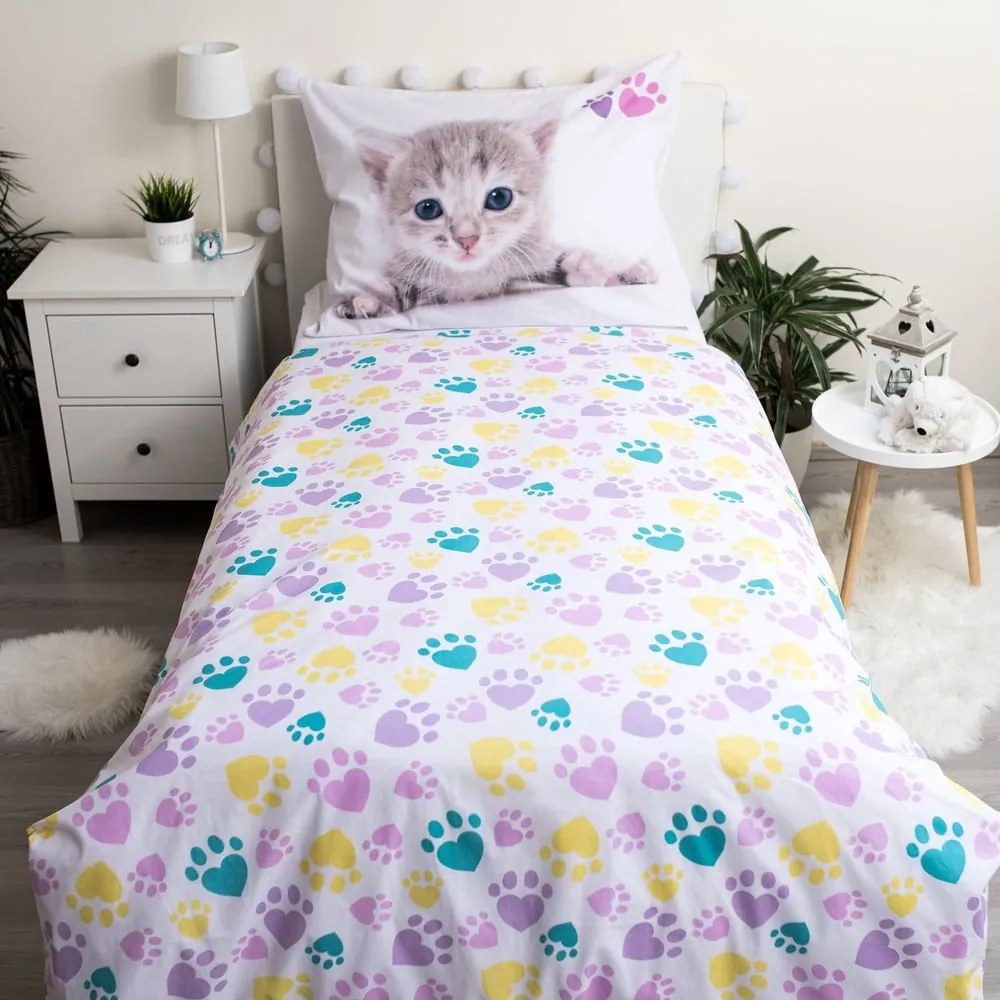 Set copripiumino e federa da bambini bianco in cotone per letto singolo 140x200 cm Kitten "Colour" – Jerry Fabrics