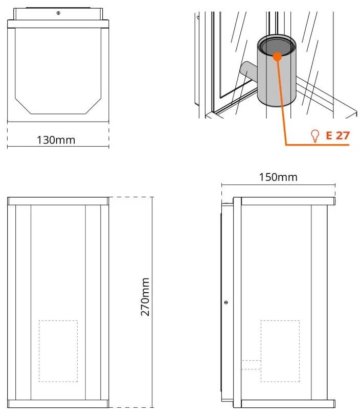 Applique Nera E27, IP54 per Esterni - Serie PRISM Base E27