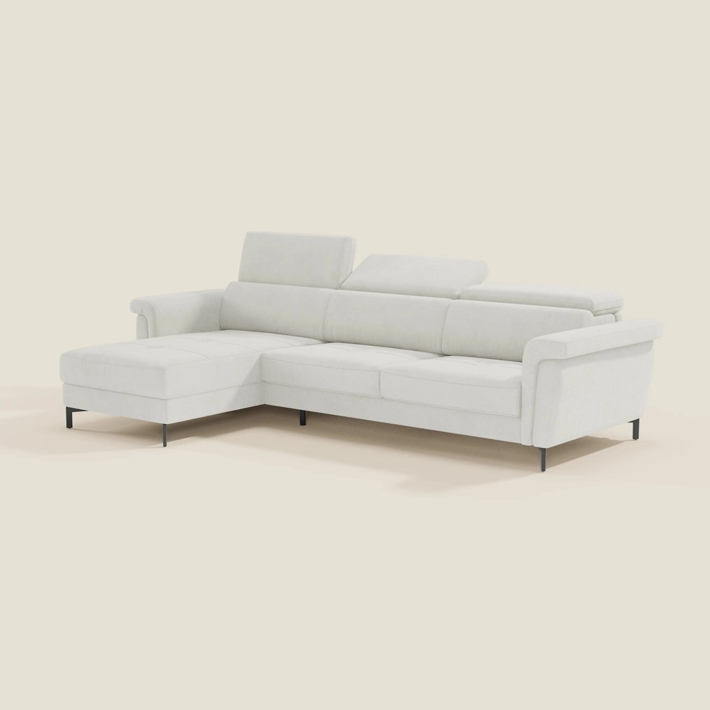 Capri Divano letto angolare con penisola contenitore e poggiatesta reclinabili - elegante tessuto smacchiabile T30