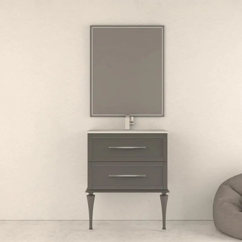 Mobile da bagno sotto lavabo BADEN HAUS TIFFANY grigio laccato opaco L 74 x H 55 x P 46 cm 2 cassetti, lavabo non incluso